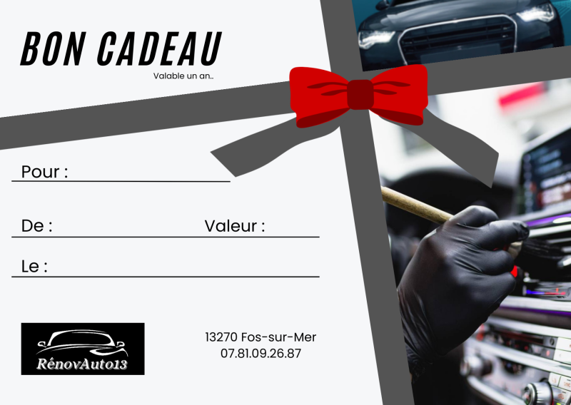 Offre Spéciale Fête de Noel ou Anniversaire - Bon Cadeaux pour des prestations de lavage ou de rénovation de véhicule à Fos-sur-Mer proche de Marseille.